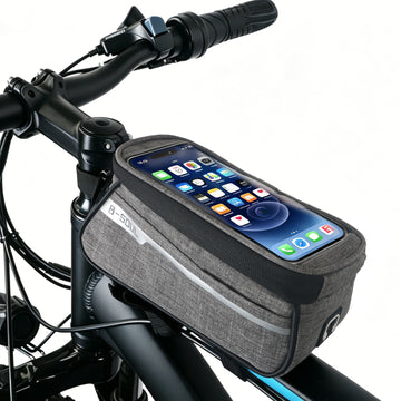Waterproof Bicycle Top Tube Bag, Sensitive Touch Screen Bike Phone Holder Pouch Fits Phones Under 7", Quick Release Top Opening Cycling Storage Bag with Headphone Port for E-Bike, Mountain Bike, Commuter Bike