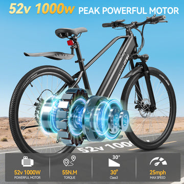 ZNH-15SR，Electric Bike 1000W Peak for Adult,48V Removable Battery,20MPH,7-Speed,26