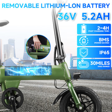 ZNH Folding Electric Bike for Adults, Lightweight Commuter Ebike with 400W Motor,36V Removable Battery,UL 2849,Green