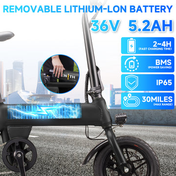 ZNH Folding Electric Bike for Adults,400W Motor 36V Removable Battery,Commuting Ebike for Teen,Lightweight,UL2849,Black