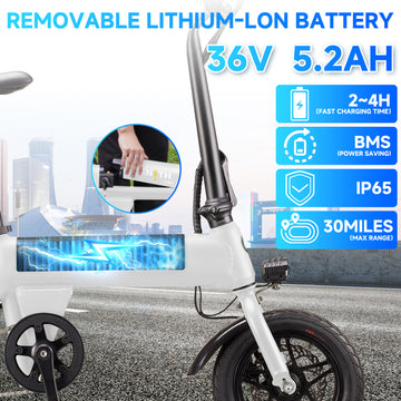 ZNH Ultra-Light Folding Electric Bike for Adults, 400W Motor & 36V Removable Battery, 31-Mile Range, UL 2849, Compact Commuter E-Bike，White
