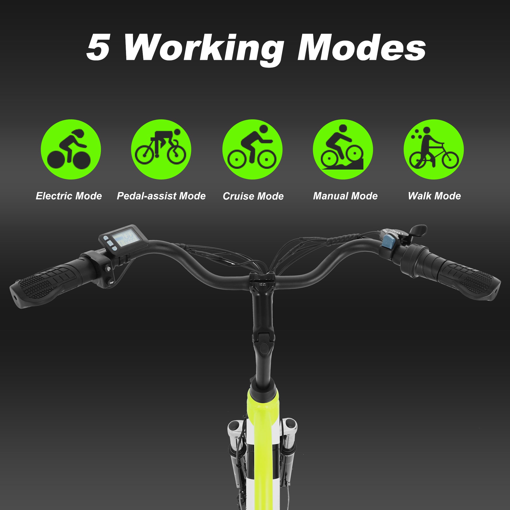 pedal assist mode INTHEAIR Step-Through City Electric Bike For Unisex 26*1.95” 350W Motor 36V 10A Battery Black